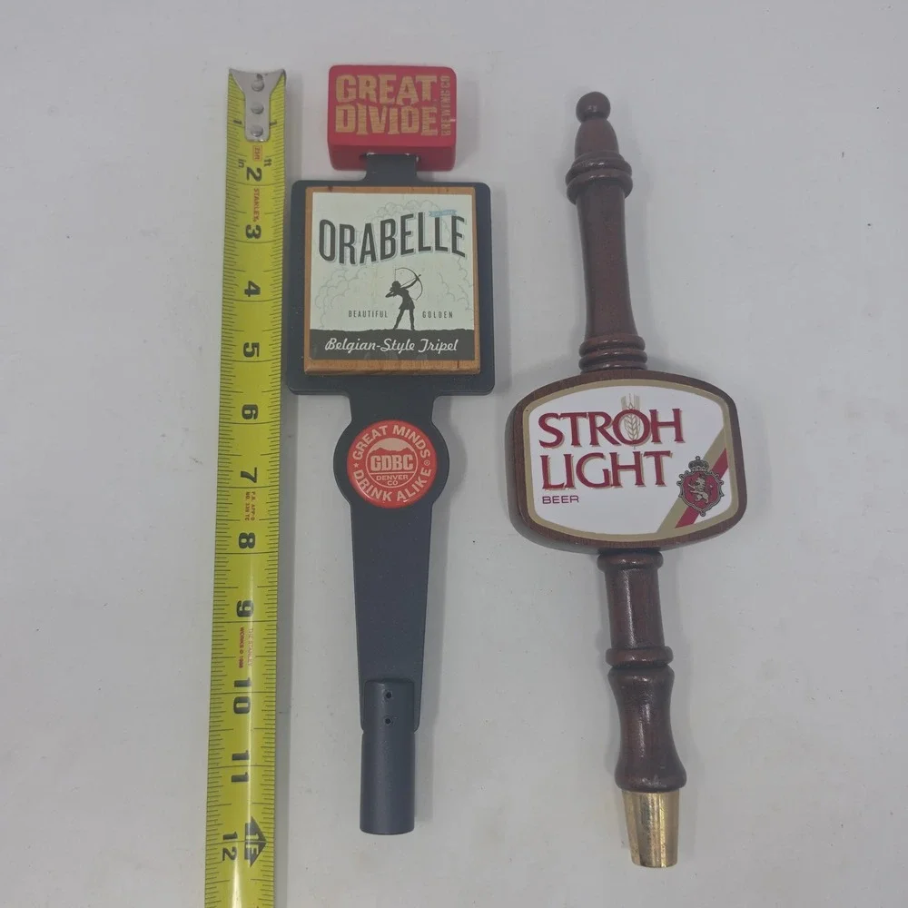 Great Divide Orabelle Belgian Tripel & Stroh Light Beer Tap Handle Lot of 2 Bar